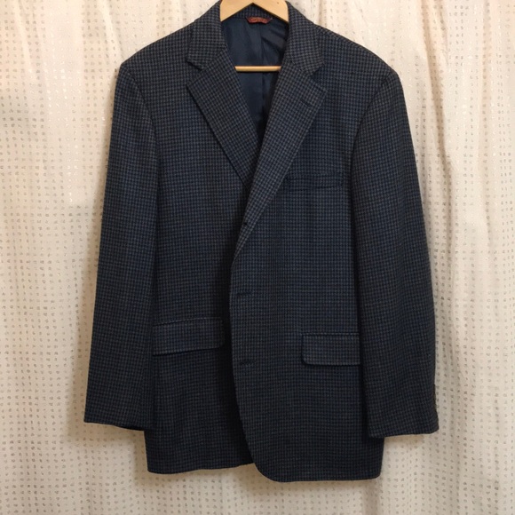 Navy Wool/Cotton Houndstooth Blazer - Picture 1 of 8